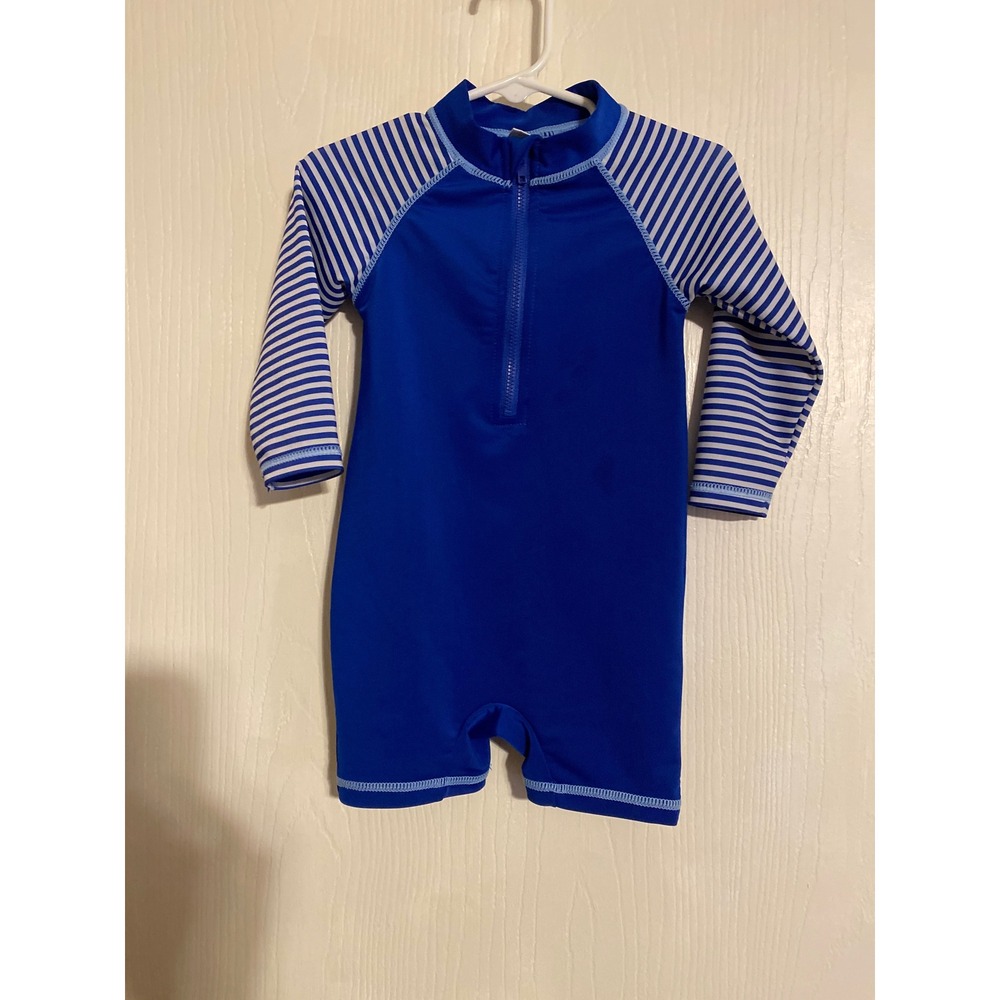 Blue Striped Long Sleeve One Piece Rash Guard Swimsuit Toddler 18-24 Mo. 0458